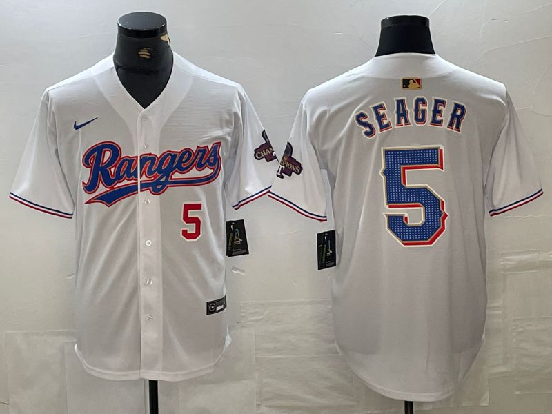 Men Texas Rangers #5 Seager White Champion Game Nike 2024 MLB Jersey style 3->texas rangers->MLB Jersey